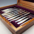 1906 British antique white mother-of-pearl handle, pure silver blade, dessert cutlery, 6 pairs, William Hutton, wooden box